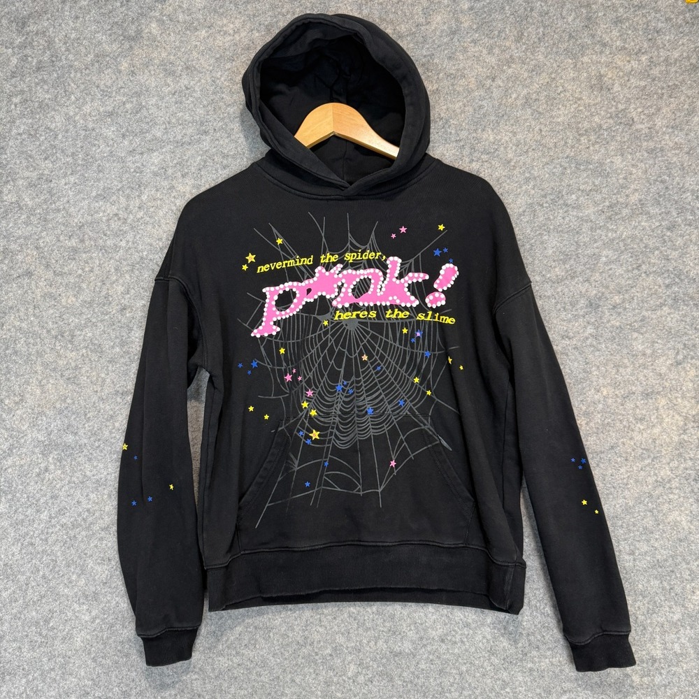 Sp5der Hoodie‎ Womens Medium Pink Black Web Young Thug Heavyweight Slime Graphic
